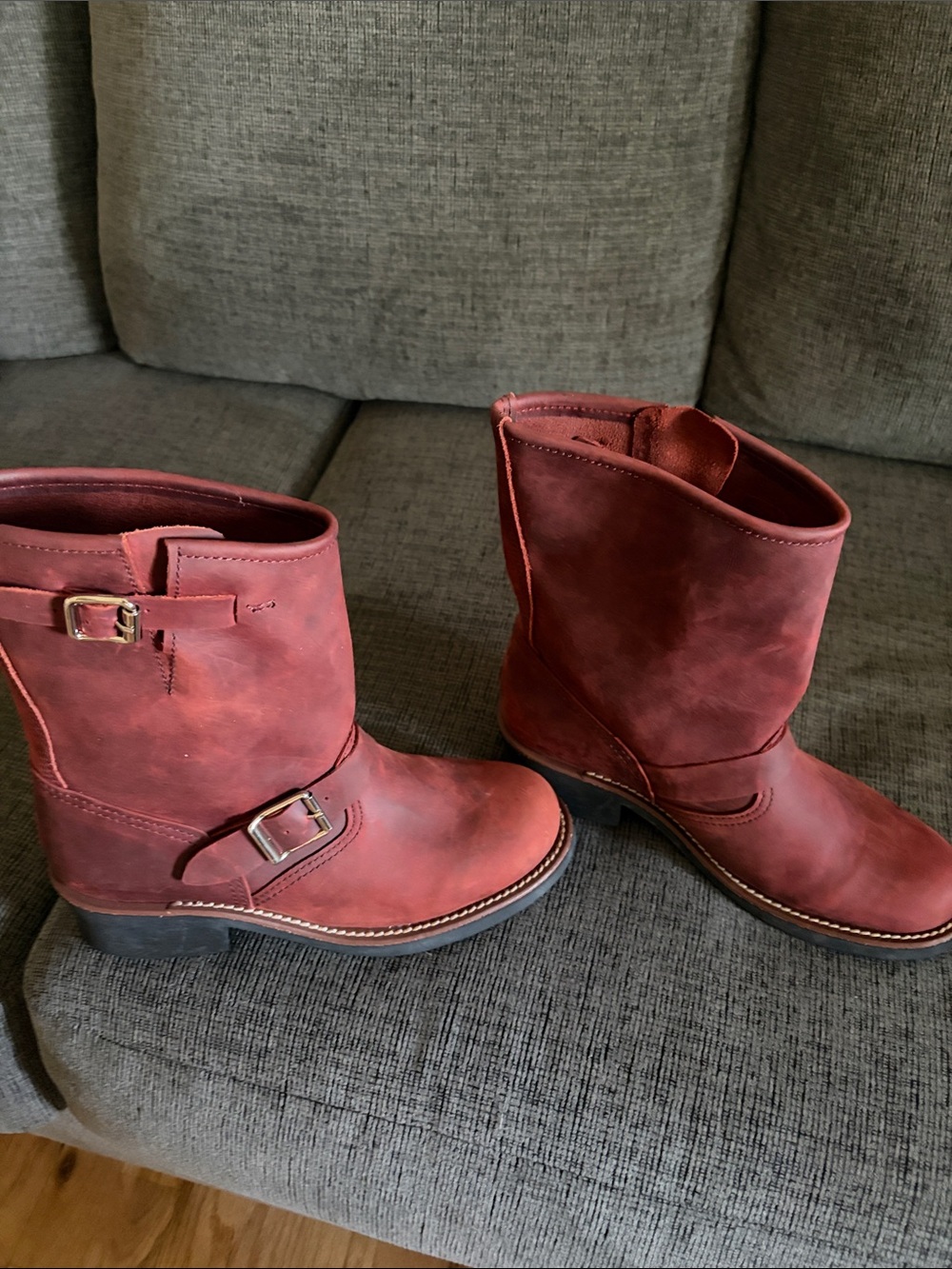 Jeffrey Campbell Red Leather Ankle Buckle Boots